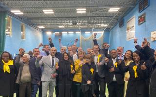 Peter Taylor celebrates the local election results with his fellow Liberal Democrat councillors