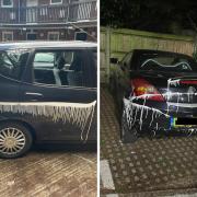 Cars were splattered with paint in Croxley Green after a parking row.