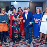 Founder Eva Mbiru (centre left) and MP Dean Russell launched Spiced in Watford – The Cooking Experience last Friday evening.
