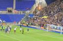 Celebrations after the final whistle at Birmingham.