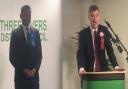 David Gauke (right) makes a speech after losing his seat to Conservative Gagan Mohindra (left)