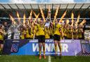 Watford Women celebrating winning the promotion play-off