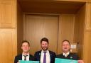 Alistair Strathern MP and Labour candidates Matt Turmaine, Watford parliamentary candidate, and David Taylor, for Hemel Hempstead, pledge support for a National Care Service at an event in parliament