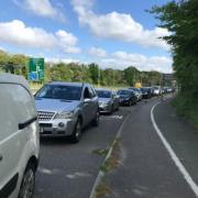 This was a queue of cars pictured queuing to get into Waterdale in Garston. Credit: Hertfordshire County Council
