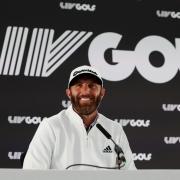 A smiling Dustin Johnson at this morning's press conference. Picture: Action Images
