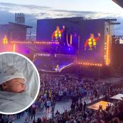 New-born baby, still in hospital, heard Elton John perform from Vicarage Road Stadium. Picture: Inset (Michael Kamen). Main picture:  Amy Phillips / Watford Observer Camera Club