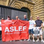 Picketing Aslef members at a picket line at Kings Cross station in London in August. Image: PA