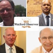 Clockwise from top: Geoff Wicken, Enoch Kanagaraj, Jehangir Sarosh and David Silverston have been among the community figures who have congratulated the Watford Observer on their 160th anniversary