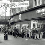 Dozens of shoppers queue for the Blue Cross sale at Clements in 1994