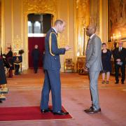 Luther Blissett collects his OBE from His Royal Highness William, Prince of Wales