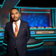 Host Amol Rajan on the University Challenge set. Image: PA