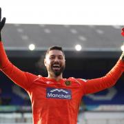 Lucas Covolan celebrating Maidstone's victory at Ipswich. Image: PA
