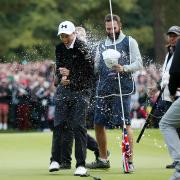 Matthew Fitzpatrick celebrating his British Masters triumph last year. Picture: Action Images