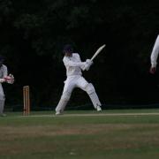 Michael Burgess hits the winning runs for Abbots Langley. Picture: Len Kerswill