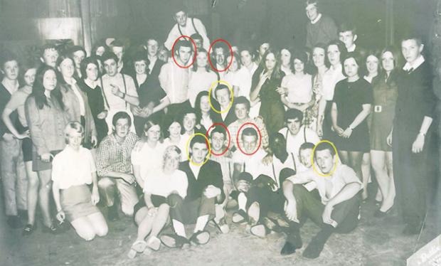 Watford (in red) and Harrow (yellow) skinheads at Butlins, Clacton, in 1968.
