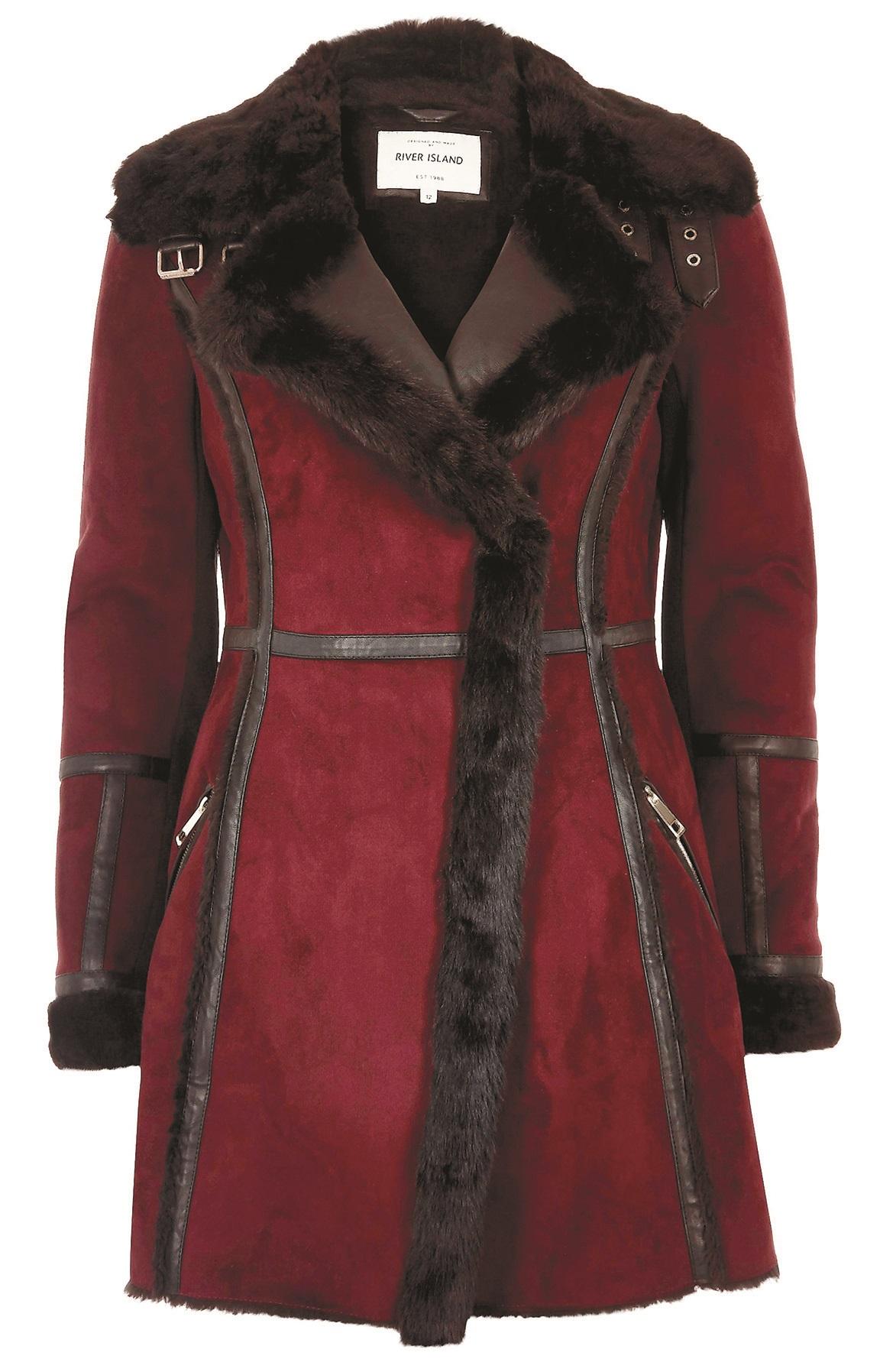 River Island, Leather and Shearling Coat, £110