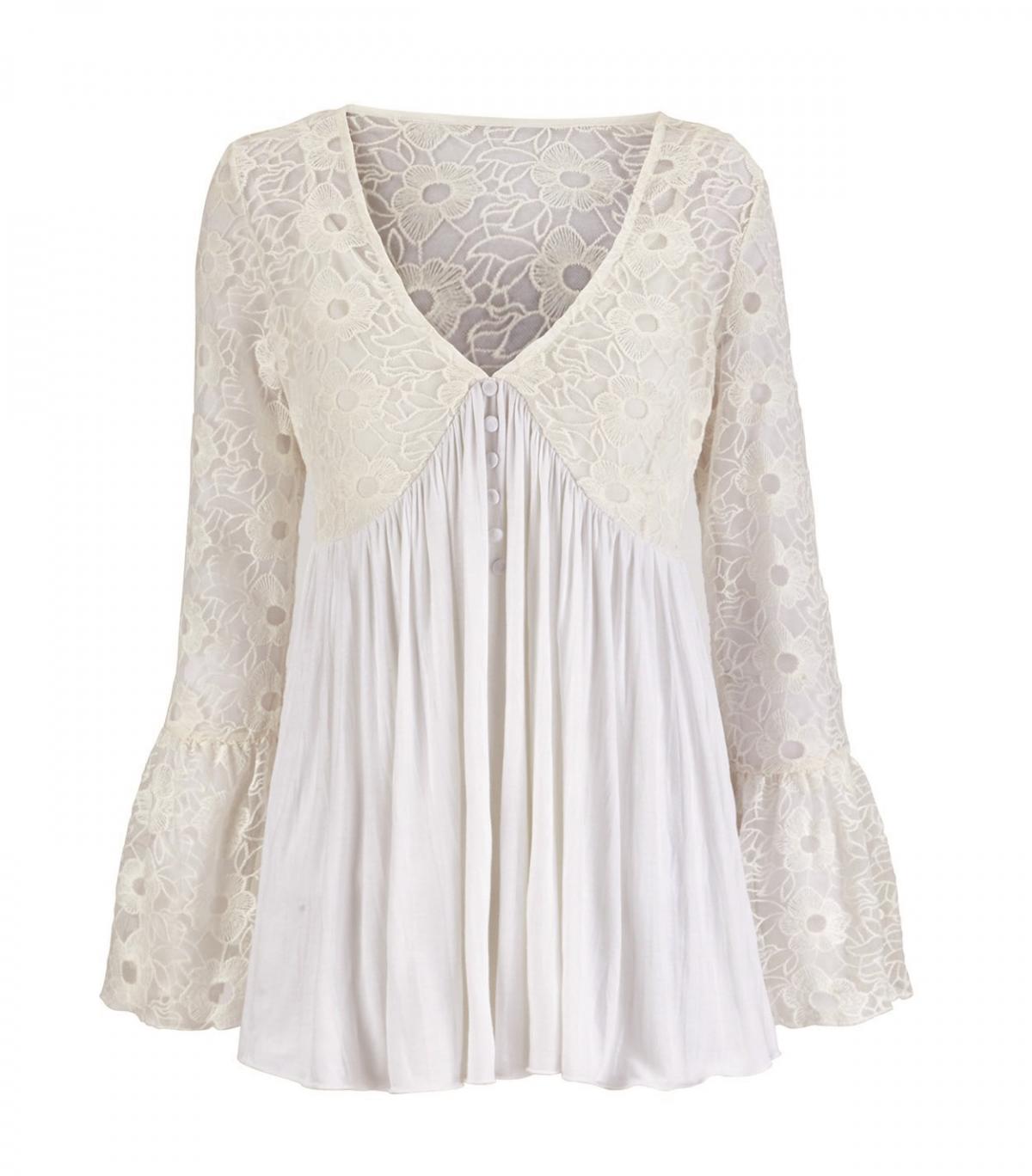 Very, Rochelle Humes Floral Lace Flute Sleeve Jersey Top, £39