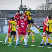 Kalani Peart rises highest to score her first goal for Watford Women.