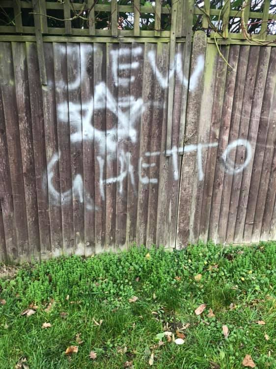 Anti-Semitic graffiti daubed on a fence in Shenley in 2019