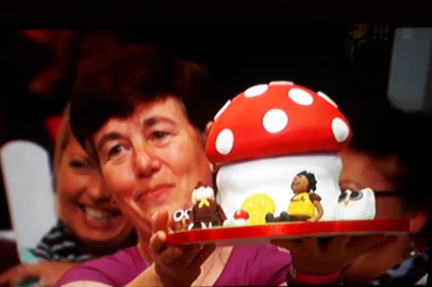 Hazel Carmichael with her toadstool cake on The Great British Bake Off: An Extra Slice. Photo: Channel 4