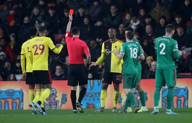Christian Kabasele was sent off against Wolves. Picture: Action Images