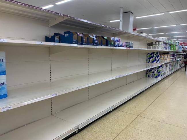 This shelf at Sainsbury's in St Albans would usually be stocked full of toilet rolls