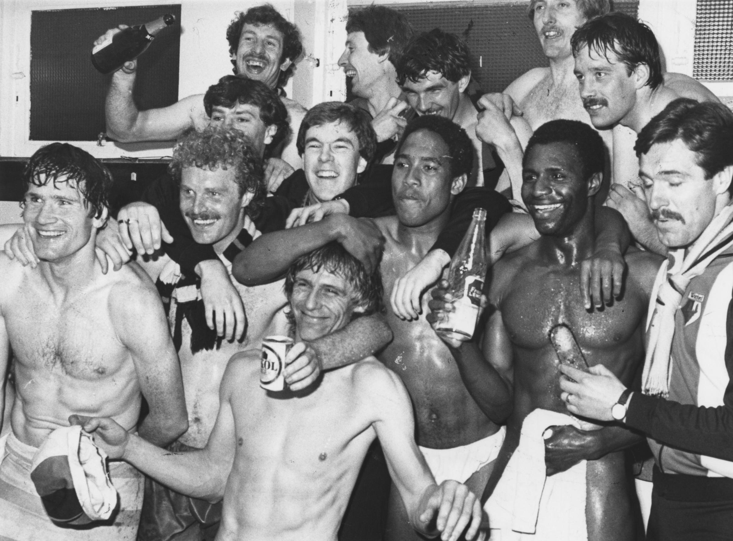 The players get in the party mood after beating Wrexham