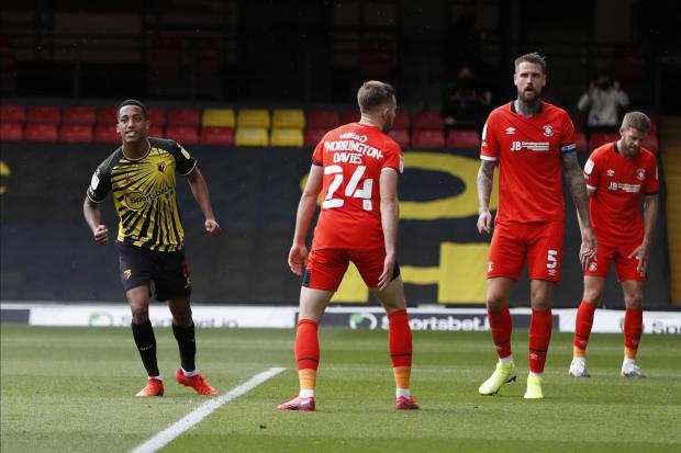 Joao Pedro celebrating scoring against Luton at Vicarage Road in September 2020. Picture: Action Images