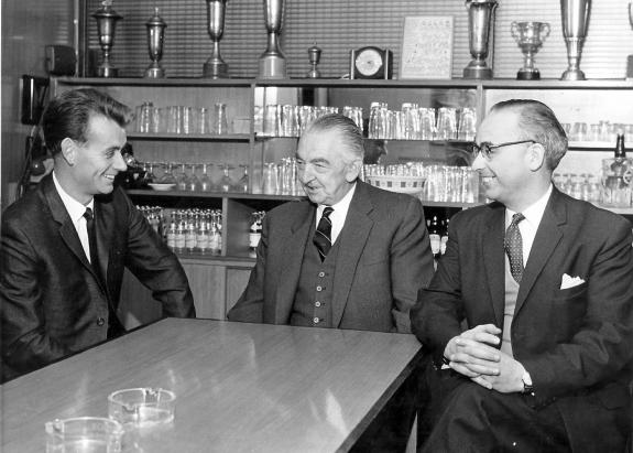 Watford Observer: A relaxed Ken Furphy in conversaton with chairman Jim Bonser and secretary Ron Rollitt Watford Observer: A relaxed Ken Furphy in conversaton with chairman Jim Bonser and secretary Ron Rollitt