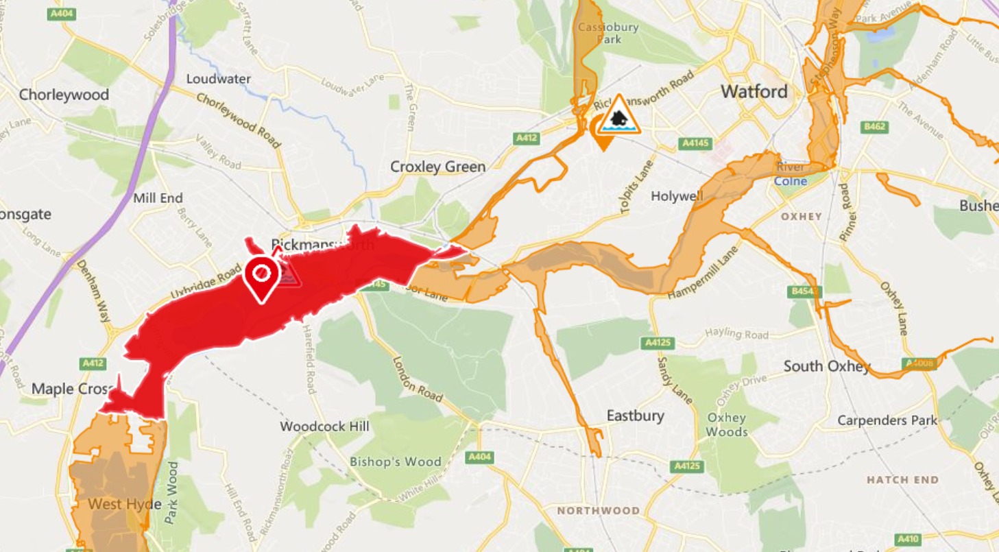 Residents around the River Colne have been warned to expect flooding in low areas. Photo: UK Gov