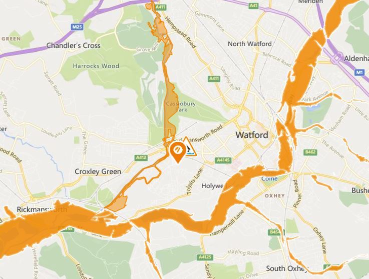 The flood alert issued by the Environment Agency on the River Colne for the Watford area. Credit: Environment Agency