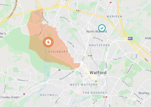 This map from UK Power Networks shows the area affected