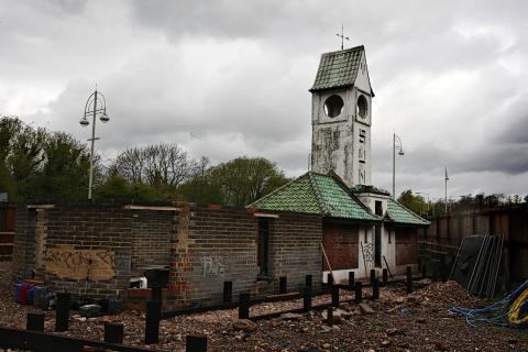 The clock tower site pictured in the early 2010s