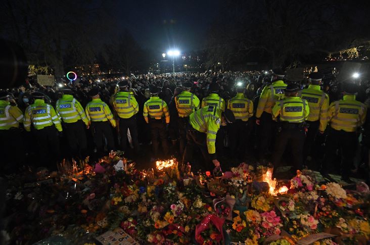 Police at the bandstand at Clapham Common on Saturday night. Credit: PA