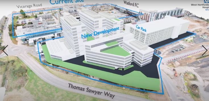 Andy Love believes the video shows the proposed new hospital buildings as close together. Credit: WHHT