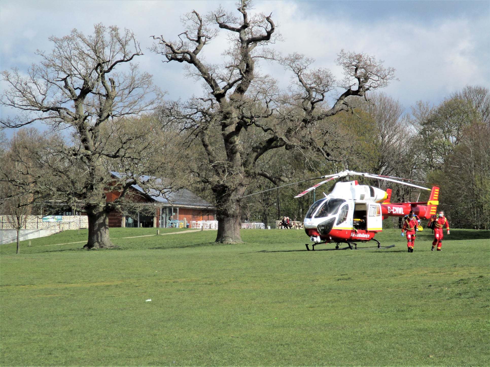 An air ambulance at Cassiobury Park (Photo: Roger Middleton)