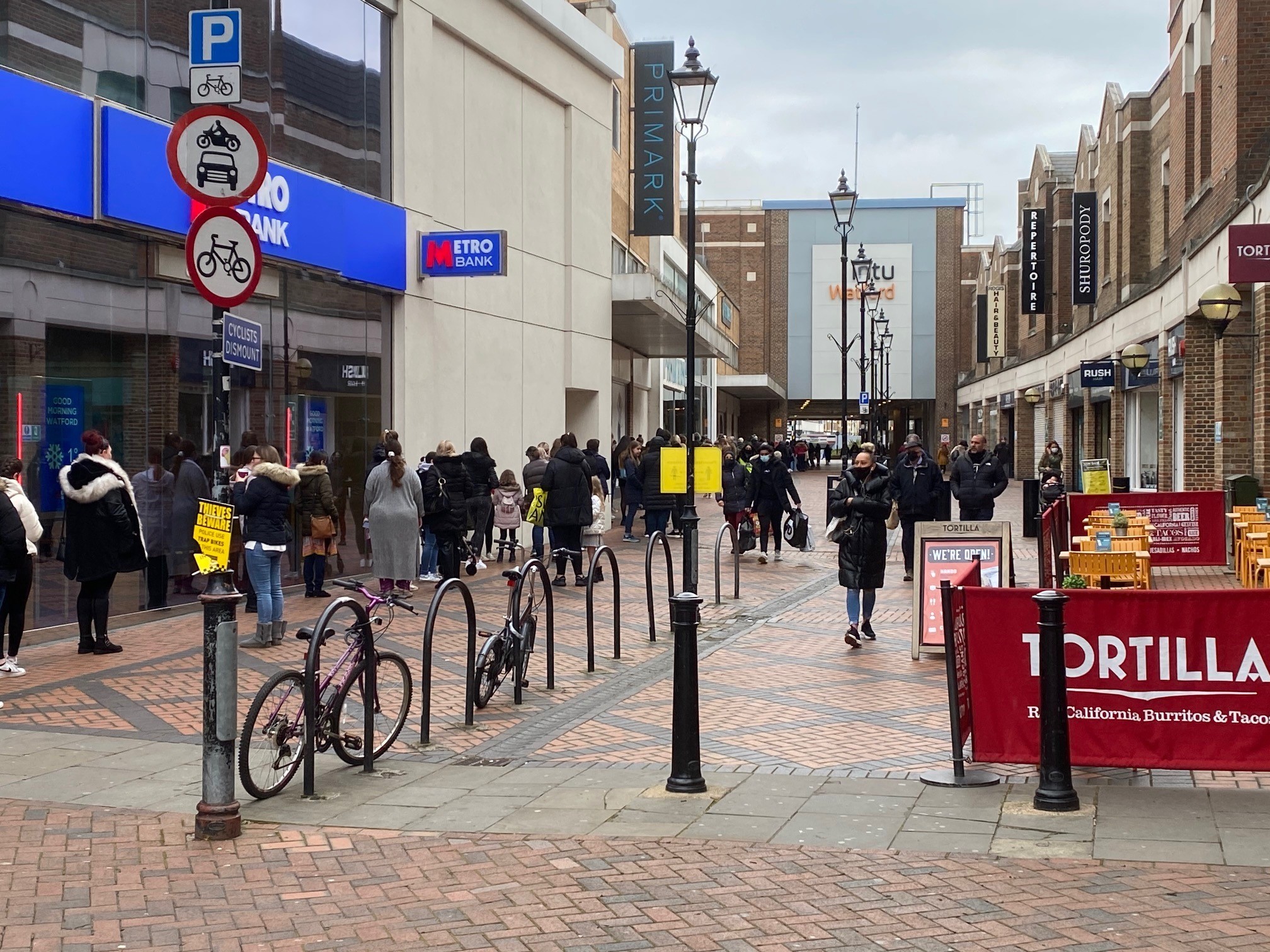 More than 100 people were queueing outside Primark at one point on Monday