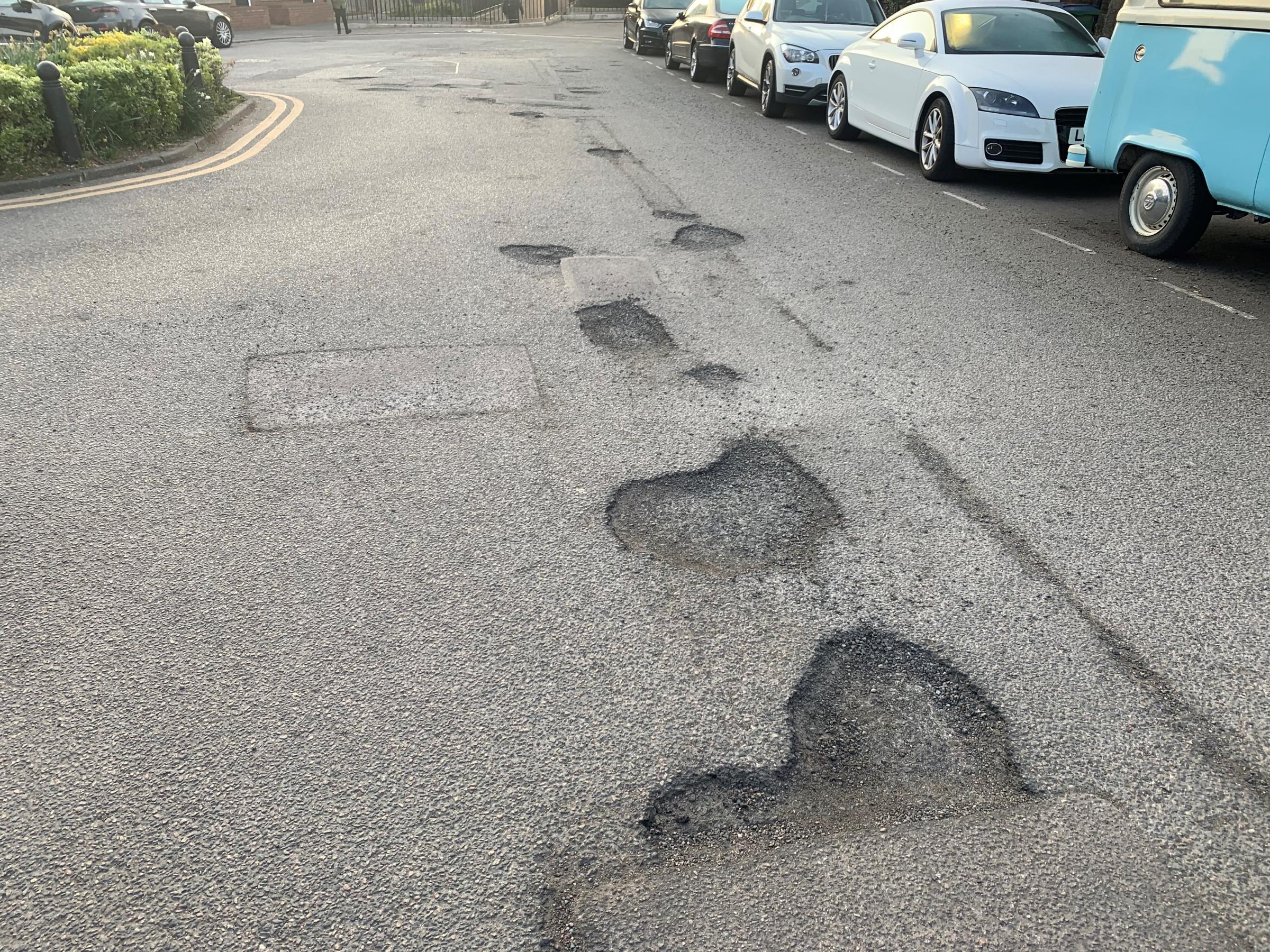 Potholes in Church Road in Watford