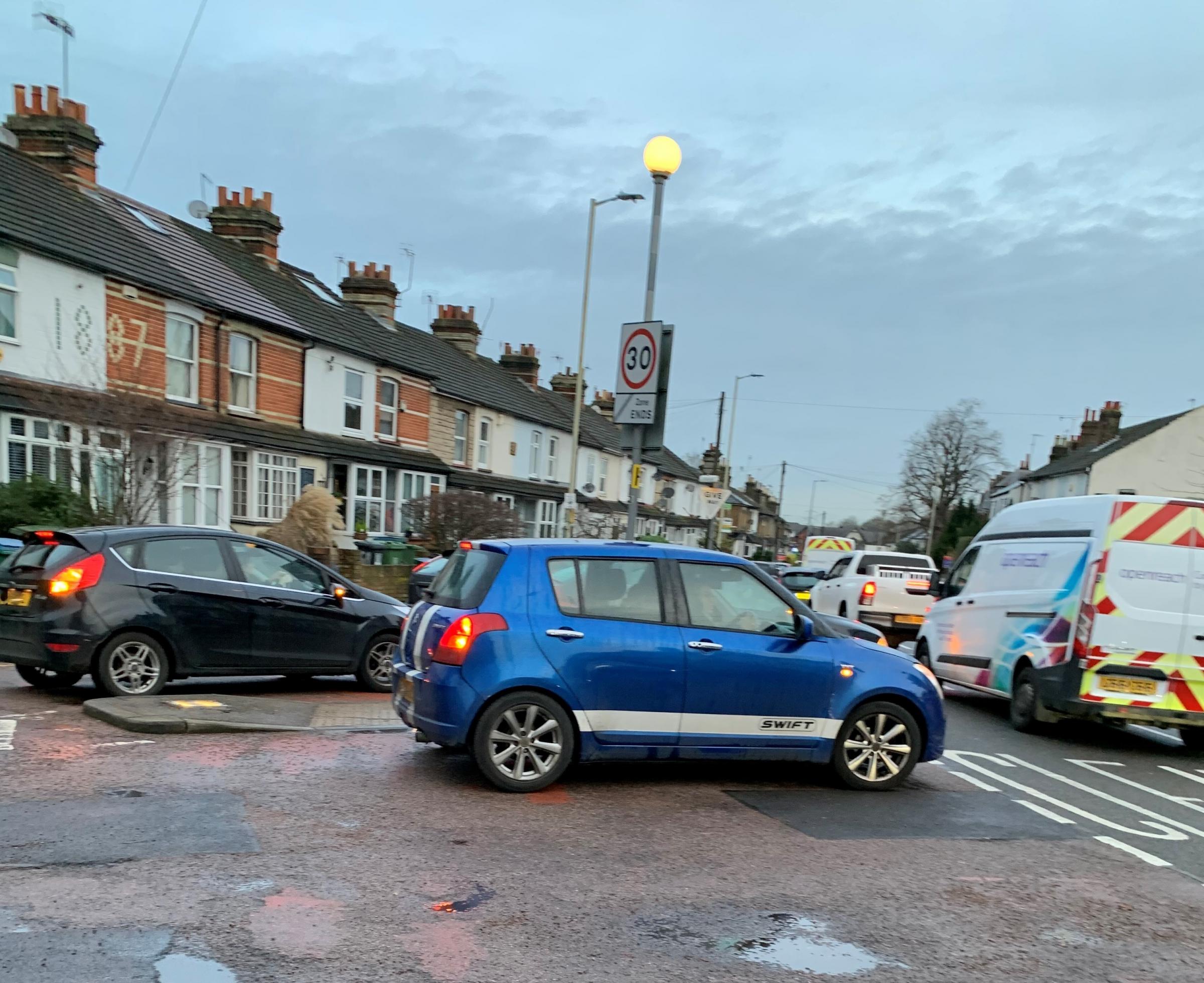 Many cars take an unsafe turn at the junction of Oxhey Avenue / Pinner Road