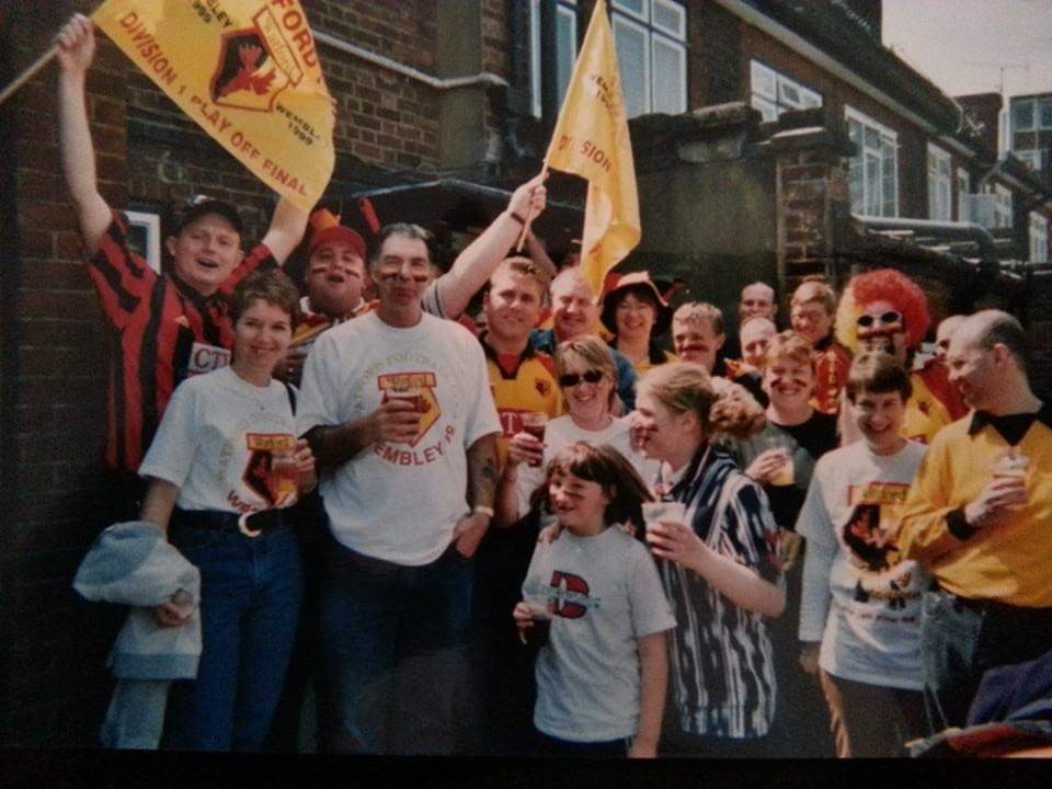 Colin pictured at a party celebrating Watford FC success. He is pictured with his best friend called Ronnie, who passed away 17 years ago.