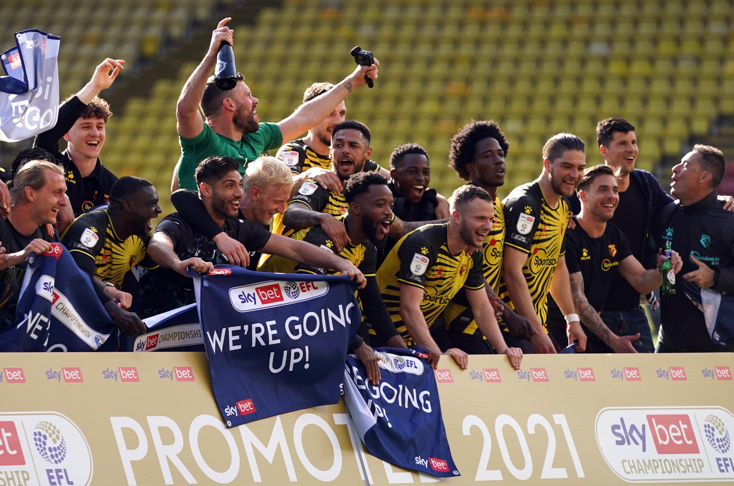 Watford players celebrates at the final whistle following. Photo: PA