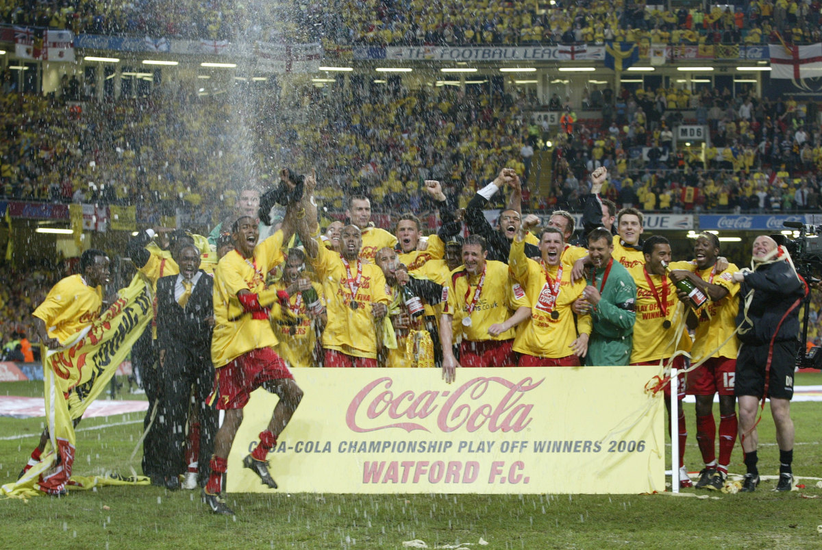 Champagne time: The Hornets celebrate their 2006 triumph in Cardiff
