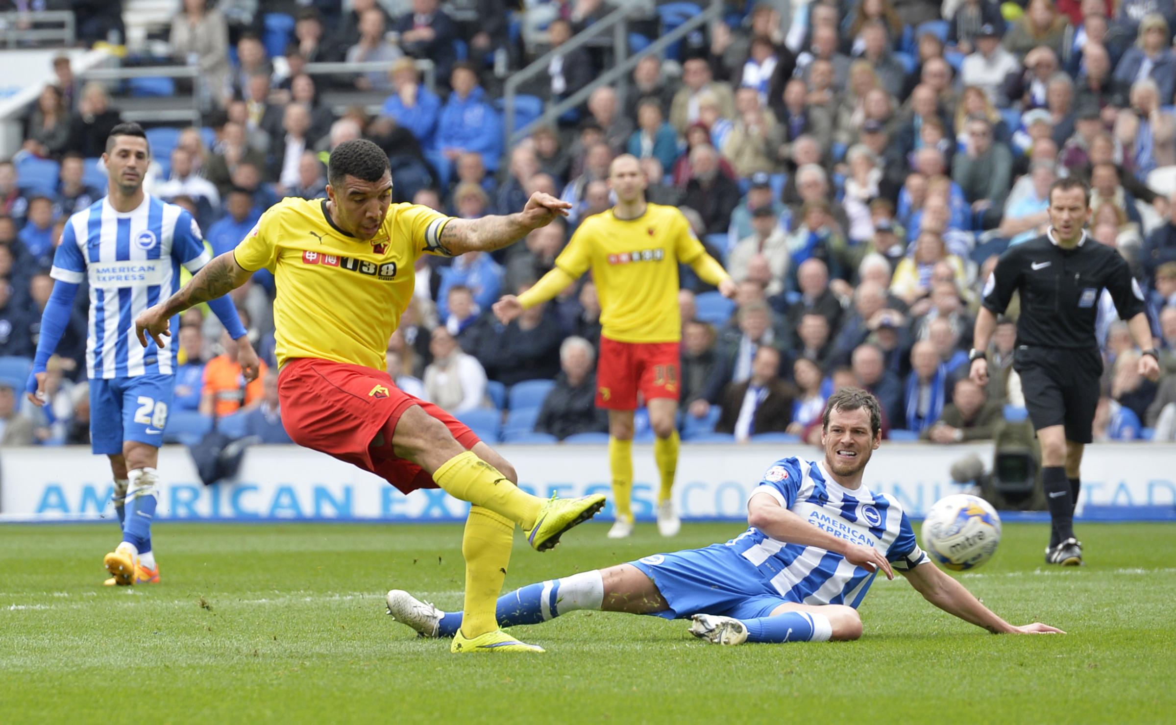 Troy Deeney fires Watford in front. Picture: Action Images