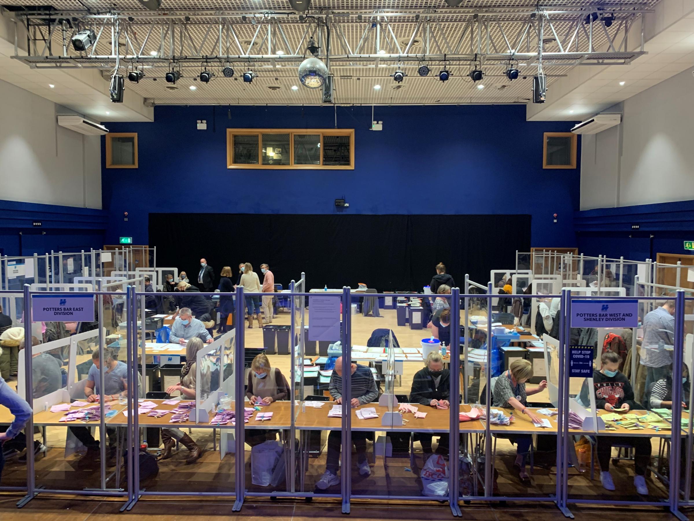 The election count for votes cast in Hertsmere was held at the Radlett Centre on Saturday