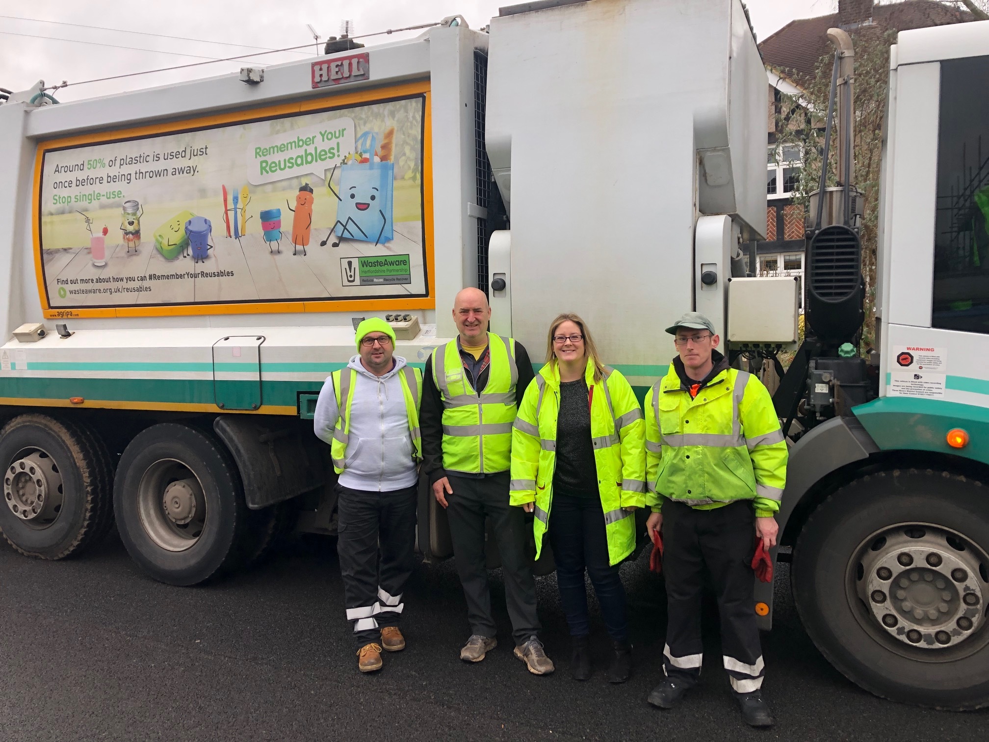 File photo of waste management staff in Three Rivers with Cllr Phil Williams (second left)