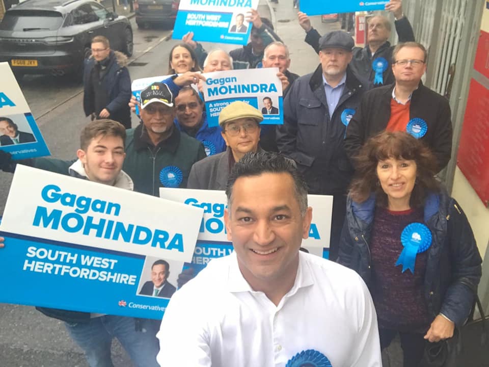 Gagan Mohindra, pictured at front, when he was campaigning to become new MP for South West Hertfordshire. His constituency would be broken up under these proposals. Credit: Gagan Mohindra MP 