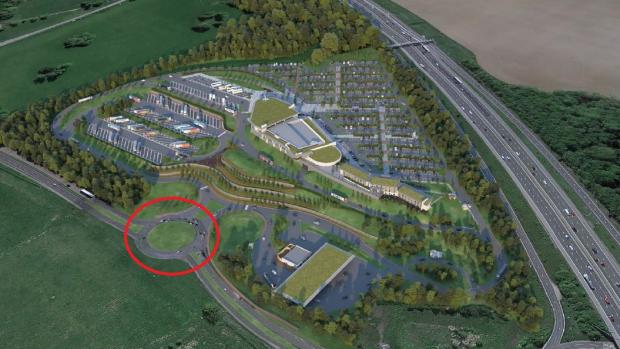 Watford Observer: CGI of the Moto service station scheme which included a new roundabout on the A41, circled