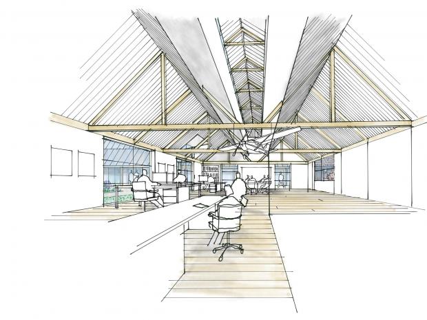 Watford Observer: CGI showing new 'sustainable' workspace at Home Farm Hub
