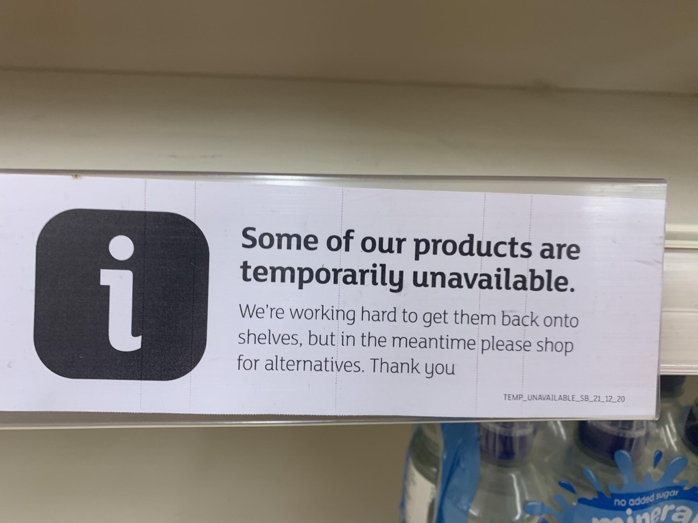 These signs were placed at many aisles in Sainsburys