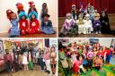 Four school class pictures from previous World Book Days
